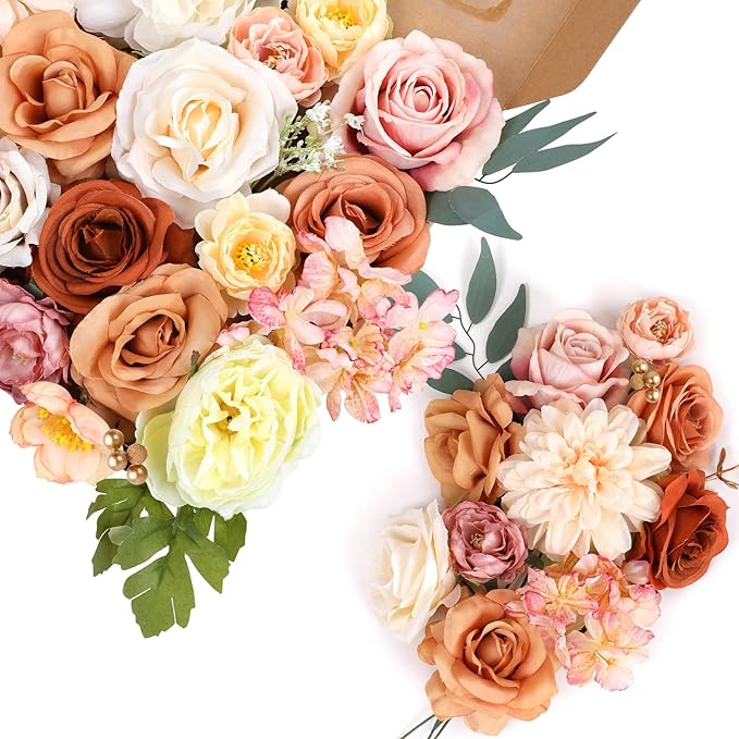 AmyHomie Champagne Artificial Flowers Combo Silk Mix Peony Rose Hydrangea Fake - Image 7