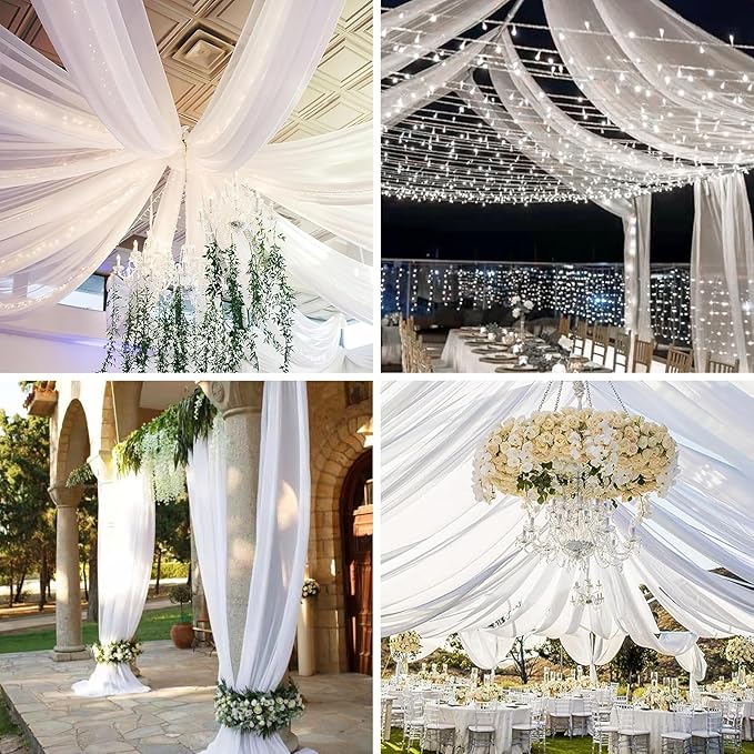 4 Panels White Wedding Ceiling Drapes 5ftx40ft Ceiling Drapes Chiffon Fabric - Image 8