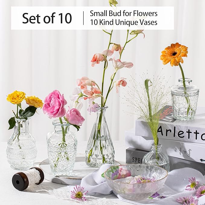 Vintage Small Vases for Flowers Set of 10, Mini Bud Vases for Flowers, Wedding - Image 3
