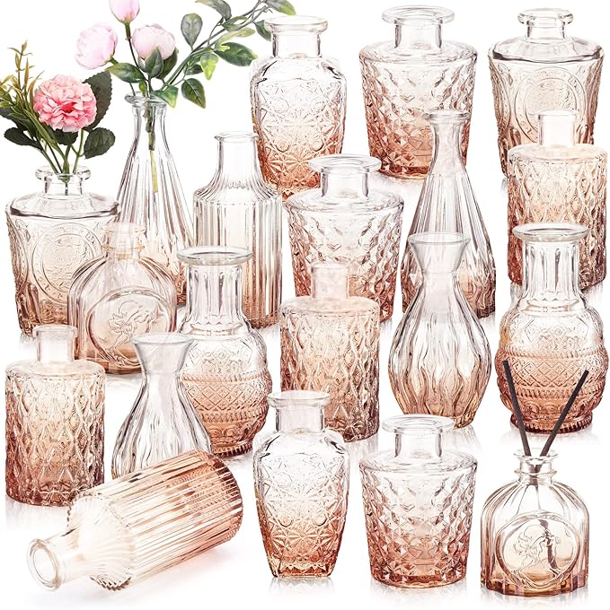 20 Pcs Glass Bud Vase Set Small Vintage Flower Vase in Bulk by Inbagi