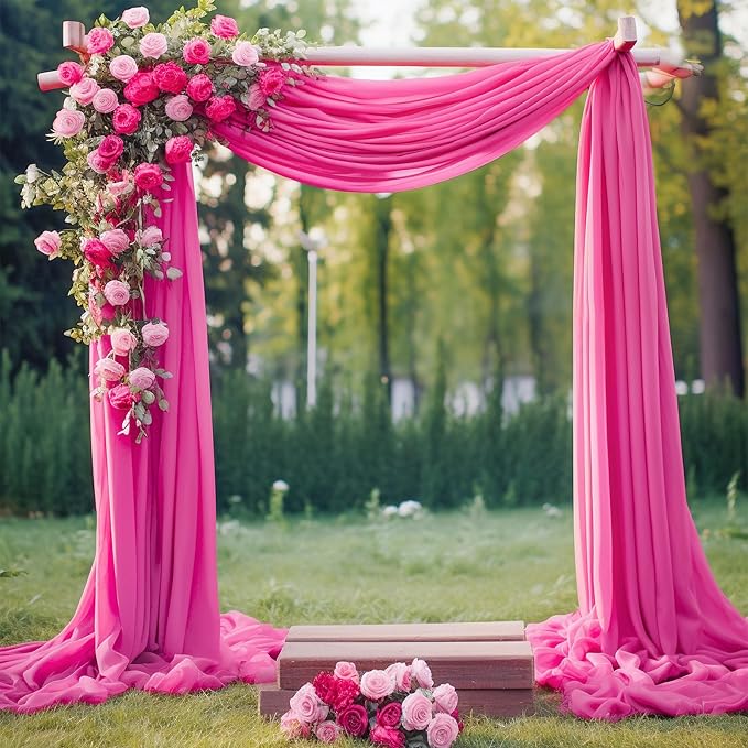 Wedding Arch Draping Fabric, 2 Panels 18FT Hot Pink Sheer Chiffon Curtain by Partisky