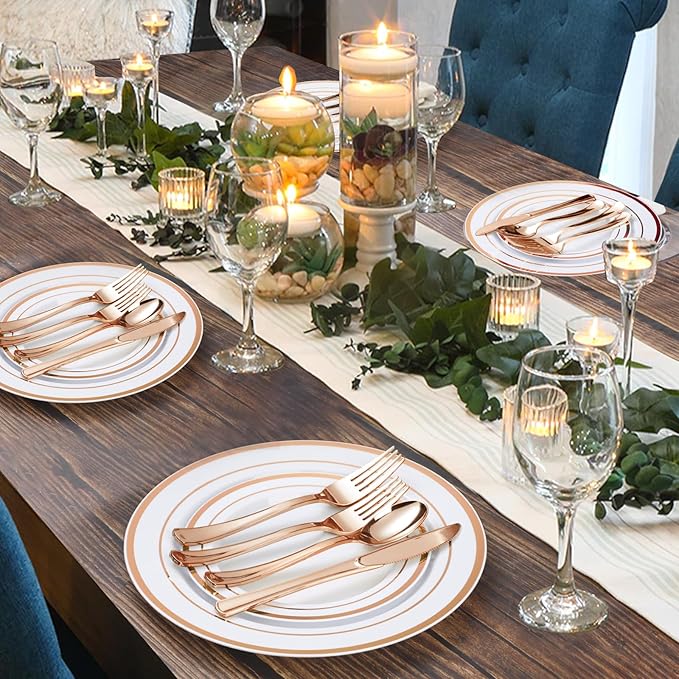 600PCS Rose Gold Plastic Plate Set, Plastic Plates - Image 6