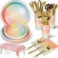 141 Pieces Rainbow Gold Party Supplies, Party Dinnerware Sets Include Paper by Nkaiso