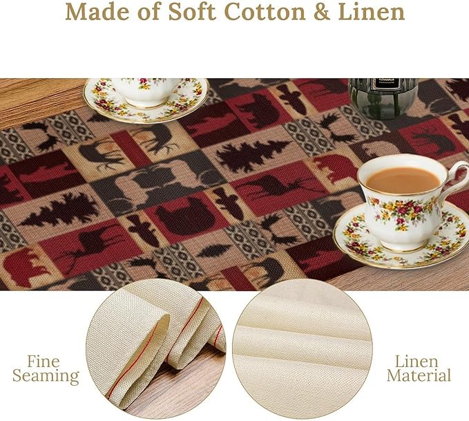 Retro Rustic Bear Table Runner, Wild Bear Cabin Pine Farmhouse Table Runner - Image 5