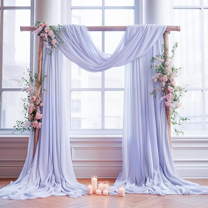 Wedding Arch Draping Fabric, 1 Panel 18FT Purple Sheer Chiffon Curtain Drapes 6 by Partisky