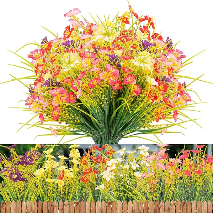 12 Bundles Artificial Outdoor Flowers Lifelike UV Resistant Fake Plastic Plants by XEOLIAN