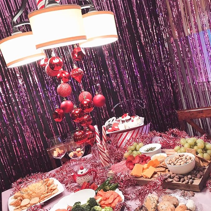 PartyWoo Foil Fringe Curtain Hot Pink, Fringe Backdrop, Tinsel Backdrop - Image 4