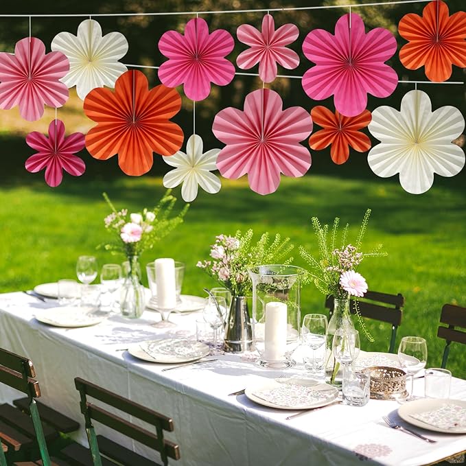 BestoFun 12 PCS Paper Flowers Fans Pink and Orange Party Decorations Paper - Image 5