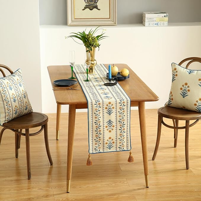 ISAENNE Designer Pale Yellow Elegant Linen Table Runner 71 Inches Long - Image 9
