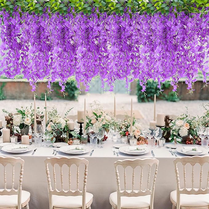 Wisteria Artificial Flowers Garland，10Pcs Total 60ft Silk Fake White Wisteria - Image 6