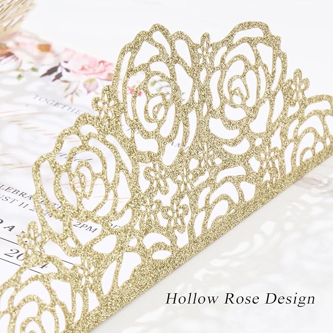 50PCS Gold Glitter Laser Cut Wedding Invitation - Image 5
