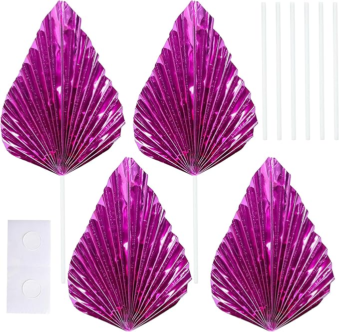 Gyufise 6Pcs Paper Palm Fan Cake Toppers Palm Spear Leaves Fan Cupcake Toppers - Image 3