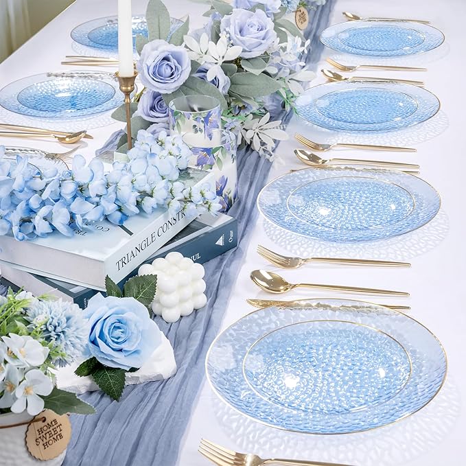 Rubtlamp 60 Pieces Blue Gold Plastic Plates - Image 6