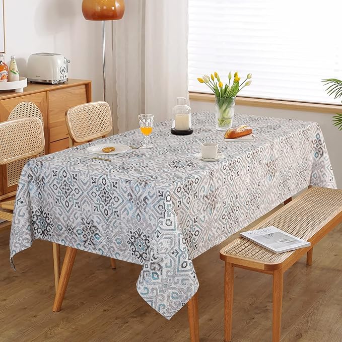 MYSKY HOME Rectangle Tablecloth 60x102 Inches -Linen Farmhouse Geometric - Image 6