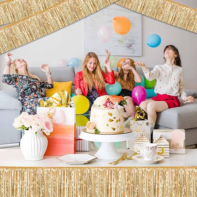 4 Pack 10 Ft Champagne Gold Foil Fringe Garland Metallic Streamers Tinsel - Image 4