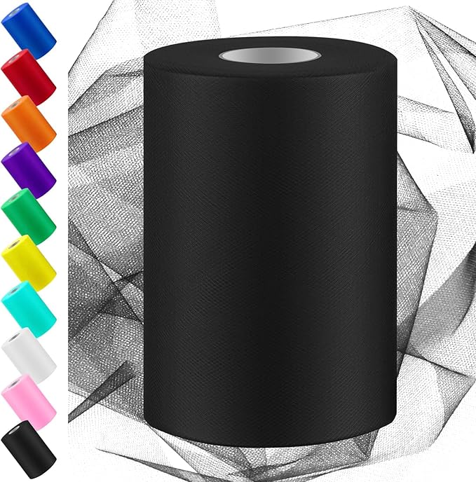Swpeet 6 Inch by 100 Yards Black Tulle Fabric Roll, Fabric Spool Tulle Ribbon by Swpeet