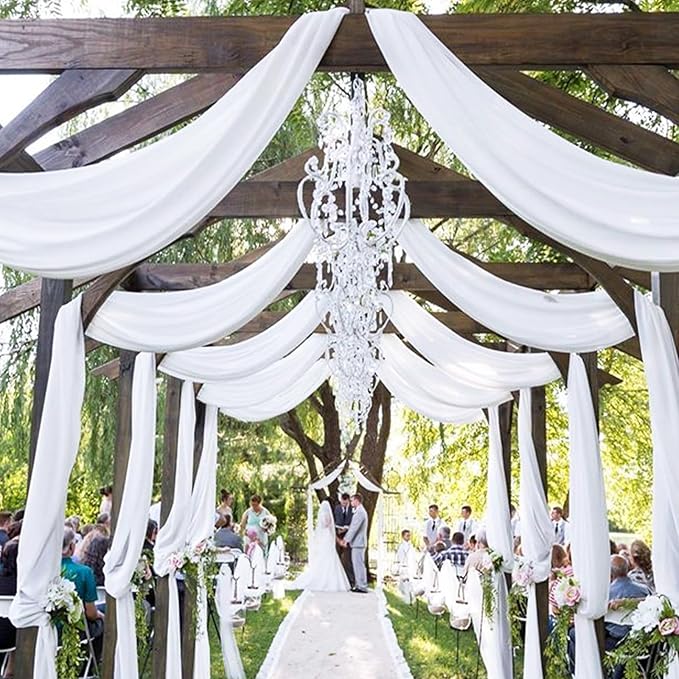 Wedding Arch Draping Fabric, 8 Panels 28" x 20ft White Sheer Chiffon Curtain - Image 8