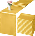 Aneco 12 Pack Satin Table Runner 12 x 108 Inch Gold Long Wedding Satin Silk by Aneco