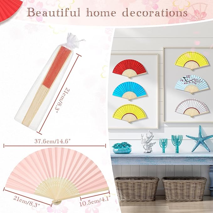 80 Pieces Paper Hand Fan and Organza Hand Fan Bags Bamboo Folded Hand Fan Paper - Image 4