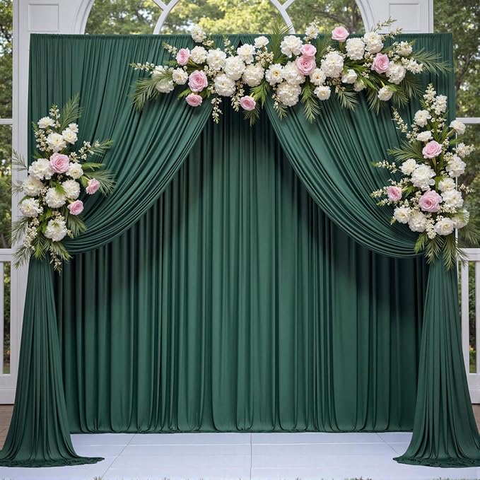 10 ft x 8 ft Wrinkle Free Hunter Green Backdrop Curtain - Image 7