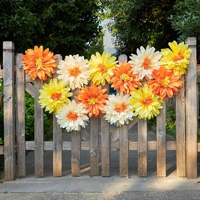 12 Pcs Daisy Tissue Paper Pom Poms Fall Party Decorations Orange Yellow Tissue - Image 7
