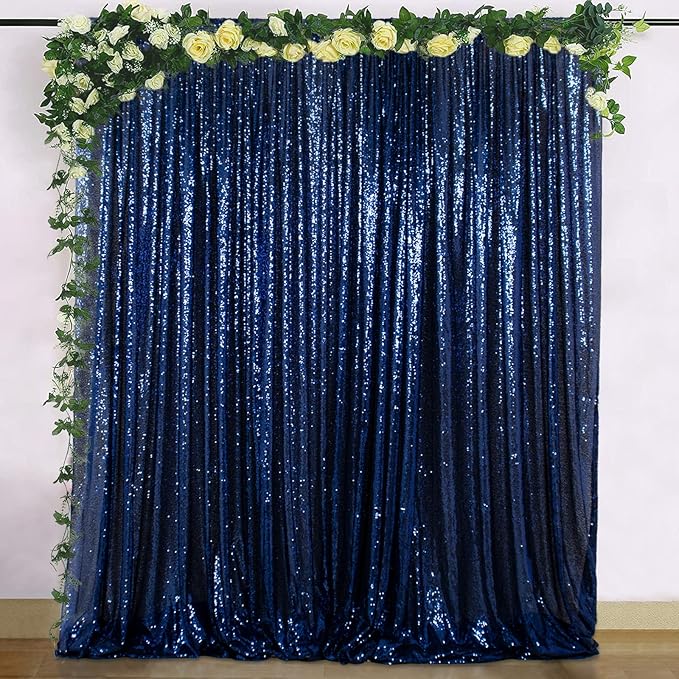 ShinyBeauty Navy Blue Backdrop 2FTx8FT Sequin Backdrops 8 Panels Photo - Image 4
