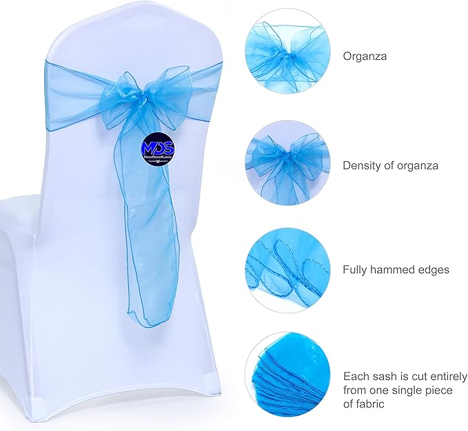 MDS Pack of 75 PCS Organza Chair Sashes Wider Dining Chair Bows Ribbon Tie Back - Image 5