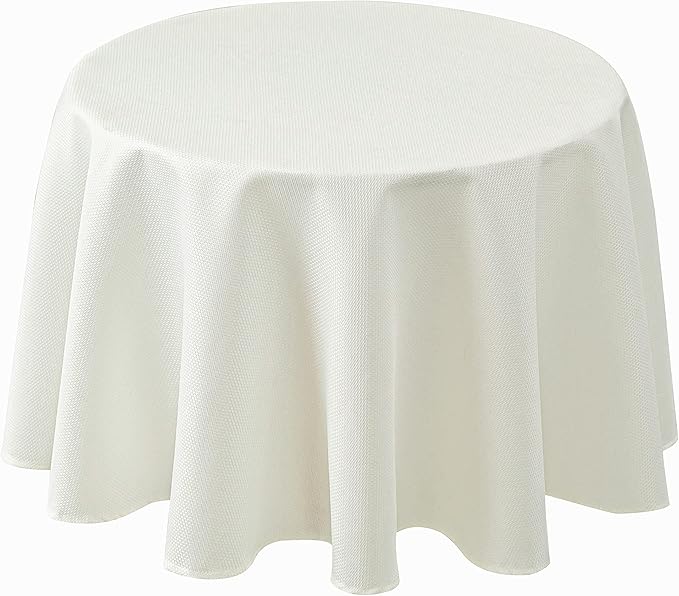 Biscaynebay Textured Fabric Round Tablecloths 70", Ivory Water Resistant Table by Biscaynebay