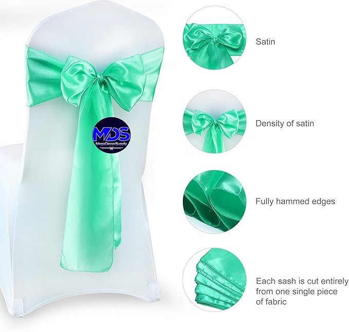 MDS Pack of 10 PCS Satin Chair Sashes Charmeuse Sateen Dining Chair Bows Ribbon - Image 6