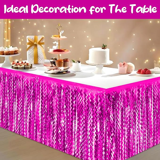 6 Pack 29 x108 Inch Rose Red Wave Foil Fringe Table Skirts Metallic Banner - Image 4