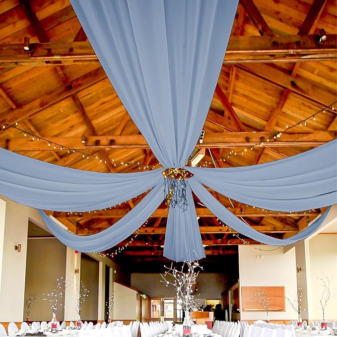 6 Panels Dusty Blue Wedding Drapes 5ftx10ft Chiffon Fabric Arch Draping Sheer by fani
