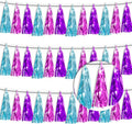 3P Lake Blue Purple-Hot Pink Metallic Fringe Tassel Banner Garland Foil Tinsel by Xuuf
