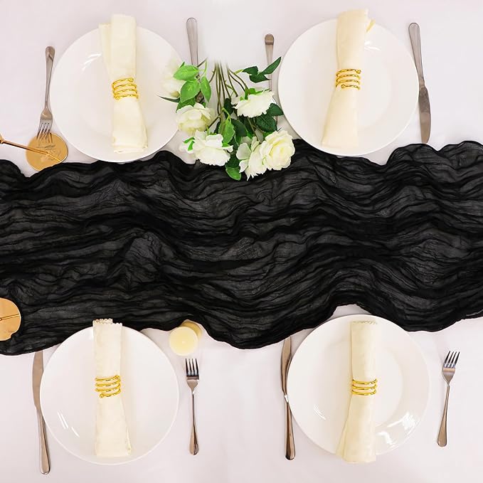 Snowkingdom 6PCS 13 Ft Black Cheesecloth Table Runner, 160 inch Long Cheese - Image 6