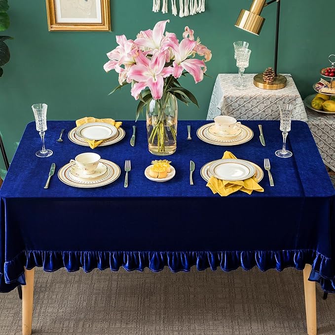 Velvet Tablecloth Luxurious Solid Rectangle Table Cloth, Oblong Retro Farmhouse - Image 2