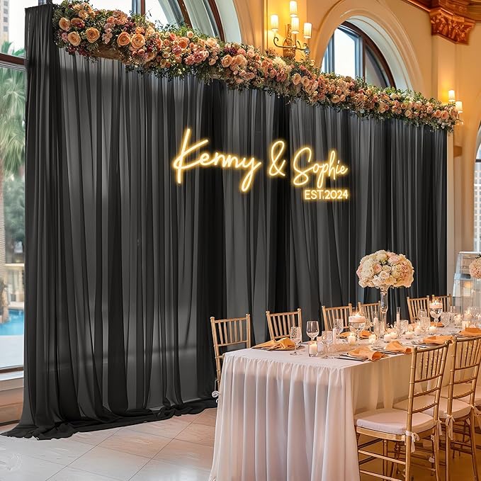10ft x 10ft Black Backdrop Curtains, Wrinkle-Free Sheer Chiffon Fabric Photo - Image 4