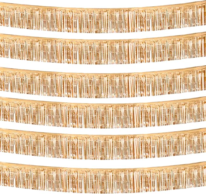 6 Pack 10 Feet Champagne Gold Foil Fringe Garland Metallic Tinsel Streamers by Clayghsen