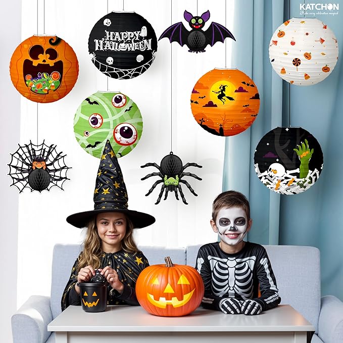 KatchOn, Halloween Paper Lanterns & Honeycomb Set – Pack 9 | Hanging Halloween - Image 3