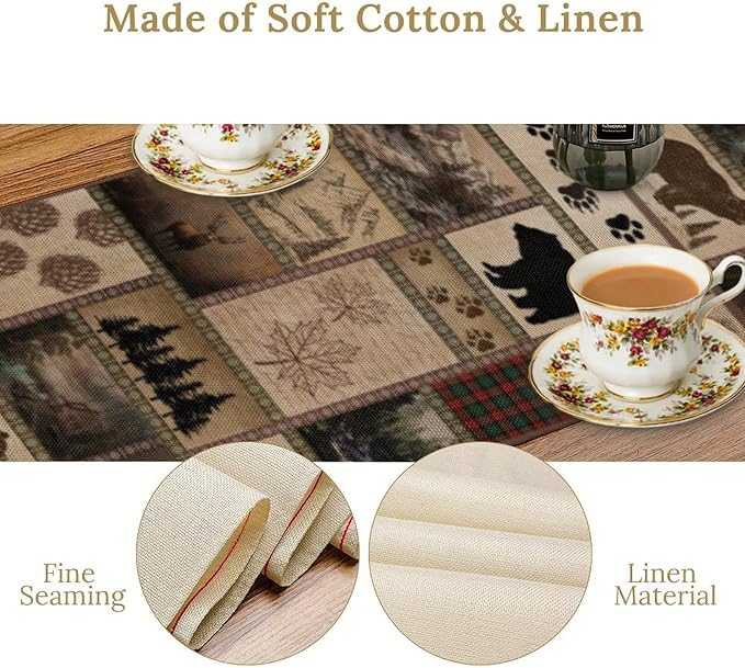 Retro Rusticd Cabin Table Runner Bear Country Farmhouse Vintage Lodge Table - Image 5