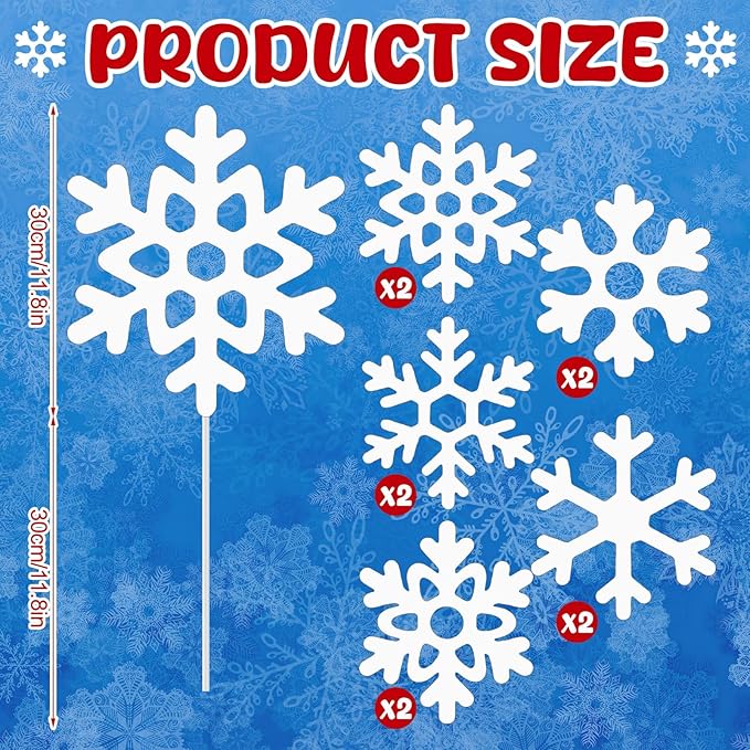 Gueevin 12in Snowflakes Christmas Tree Picks 10 Pcs White Snowflake Picks - Image 2