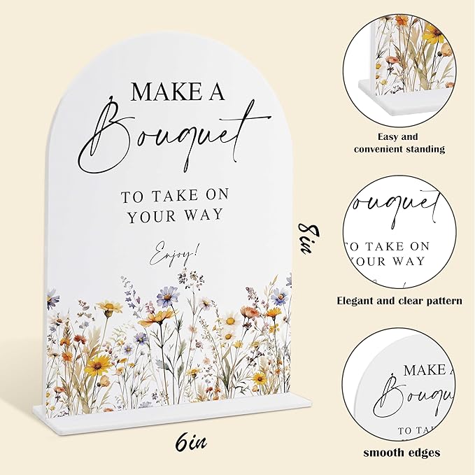 Wedding Signs for Ceremony and Reception, Boho Floral Acrylic Make A Bouquet - Image 2