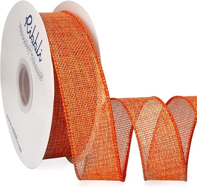 Ribbli Orange Burlap Wired Ribbon, 1-1/2” Inch x Continuous 20 Yard, Big Bows by Ribbli