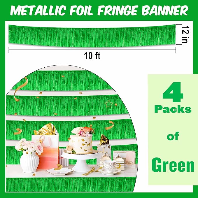4 Pack 10 Ft Green Foil Fringe Garland Metallic Streamers Tinsel Banner Wall - Image 2