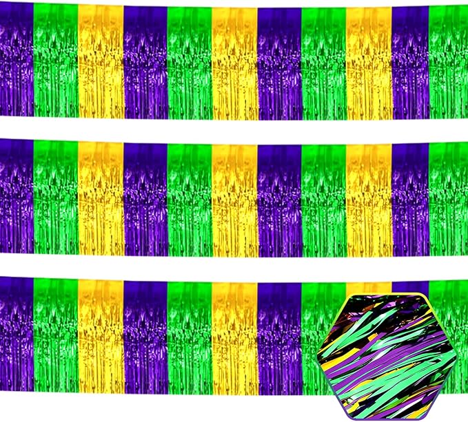 3 Pack 10 Long Gold Green Purple Metallic Foil Fringe Garland Wall Hanging by Ferwzsr