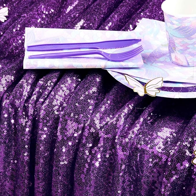 QueenDream Purple Tablecloth Party Table Decorations: 50x80 Inch Sequin Fabric - Image 3