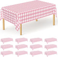 12Pack Table Cloth Rectangle Table, Waterproof Pink and White Checkered Table by QZYL