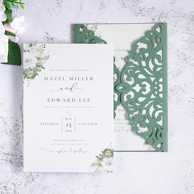 20Pcs Sage Green Laser Cut Invitation Cards - Image 5
