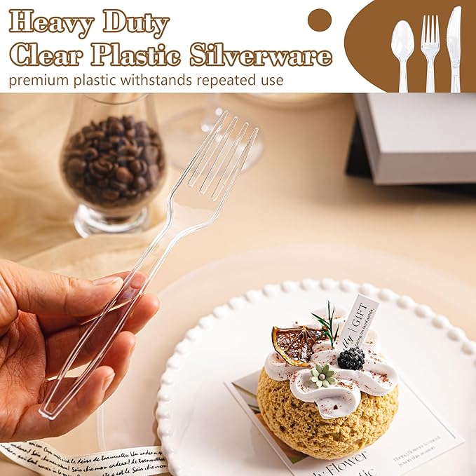 400 Count Heavy Duty Clear Plastic Silverware, 160 Forks, 160 Spoons, 80 Knives - Image 3