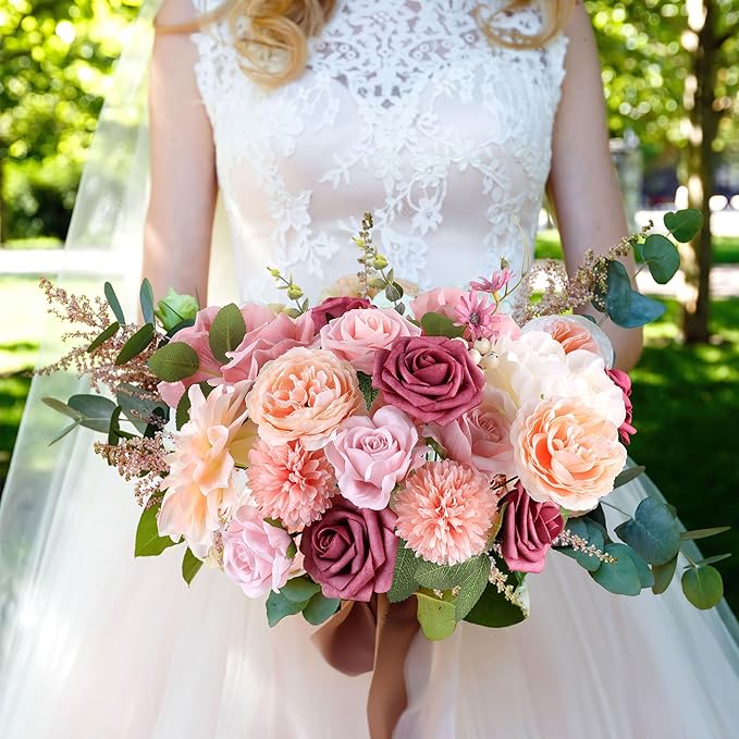 AGIRL Rose Artificial Flowers Combo Fake Flowers Pink Roses Silk Flowers - Image 4