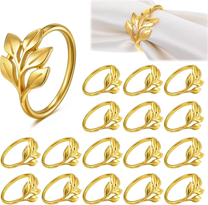 Leaf Napkin Rings Set of 50 Metal Gold Napkin Holder Stylish Fall Napkins Ring by Unknown