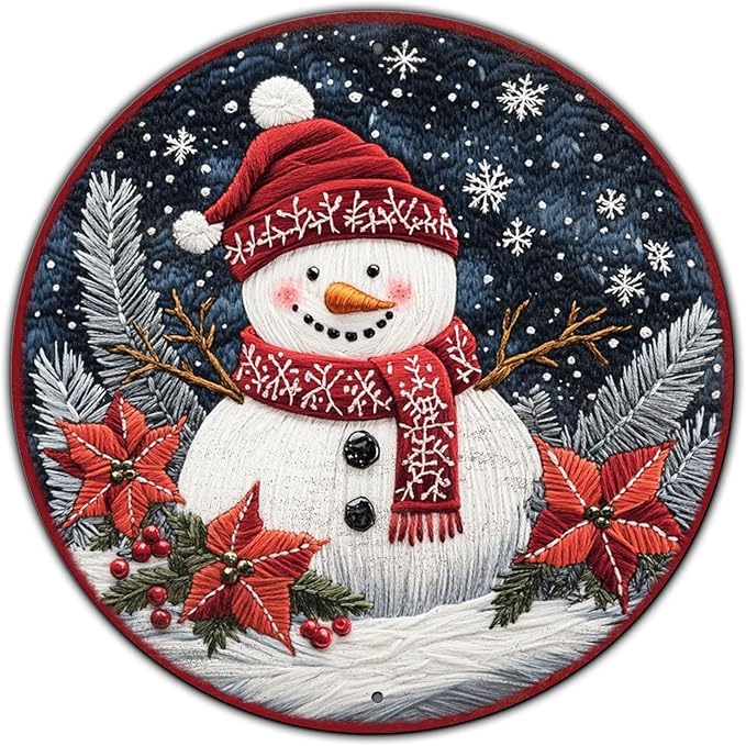 Round Christmas Snowman Decor Metal Tin Sign by GJXFTPTTBD